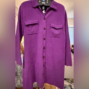 LOFT Vibrant Purple Long Sleeve Dress